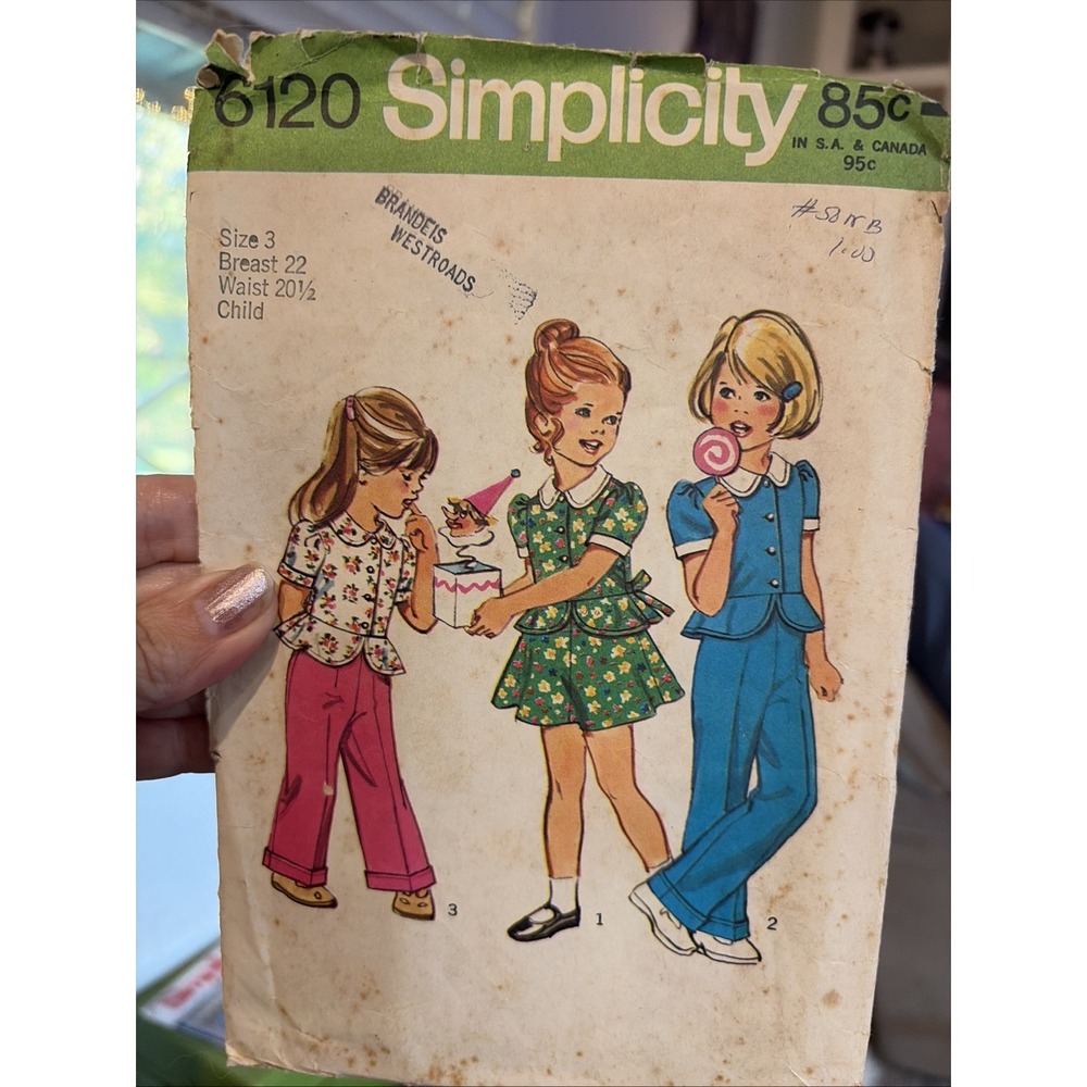 Vintage 70s Simplicity 6120 Girls Sewing Pattern Size 3 Top Skirt Pants Cut